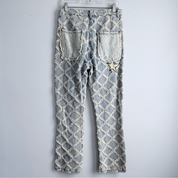 NWT Supermade High Rise Star Patch Rhombus Distressed Denim Straight Leg Jeans L - Picture 13 of 16